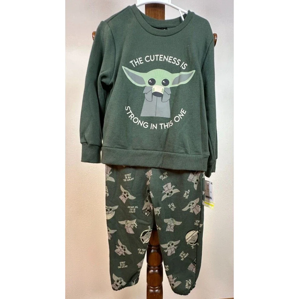 Star Wars Mandalorian Grogu Toddler 4T NWT Sweatshirt & Joggers Set Olive